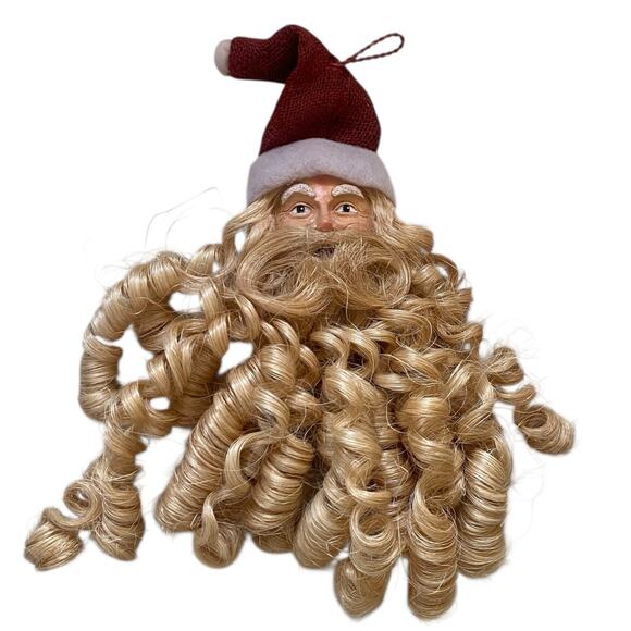 Vintage Folk Art Paper Mache Santa Head Curly Beard Door/Wall Hanging Christmas - Picture 5 of 10